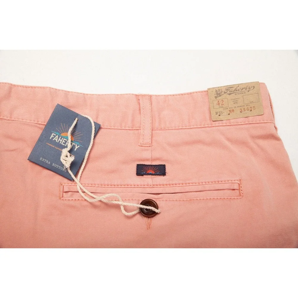 Faherty Stretch Chino Shorts Mens 42 Coral Pink Garment Dyed MBC0017COR New